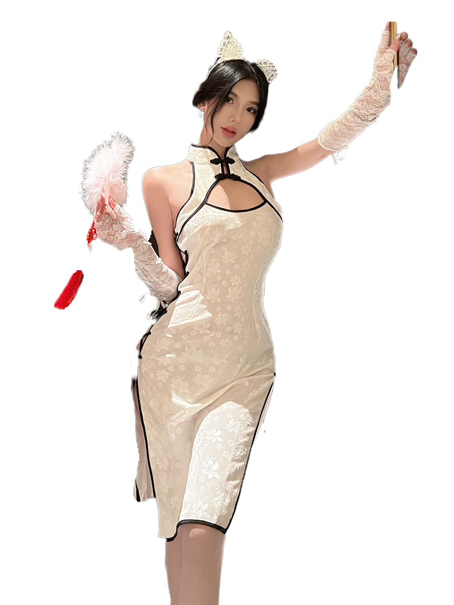 Weisgirl Sexy Hollow-out Cos Chinese-style High-slit Cheongsam Catwoman Uniform - Halloweez