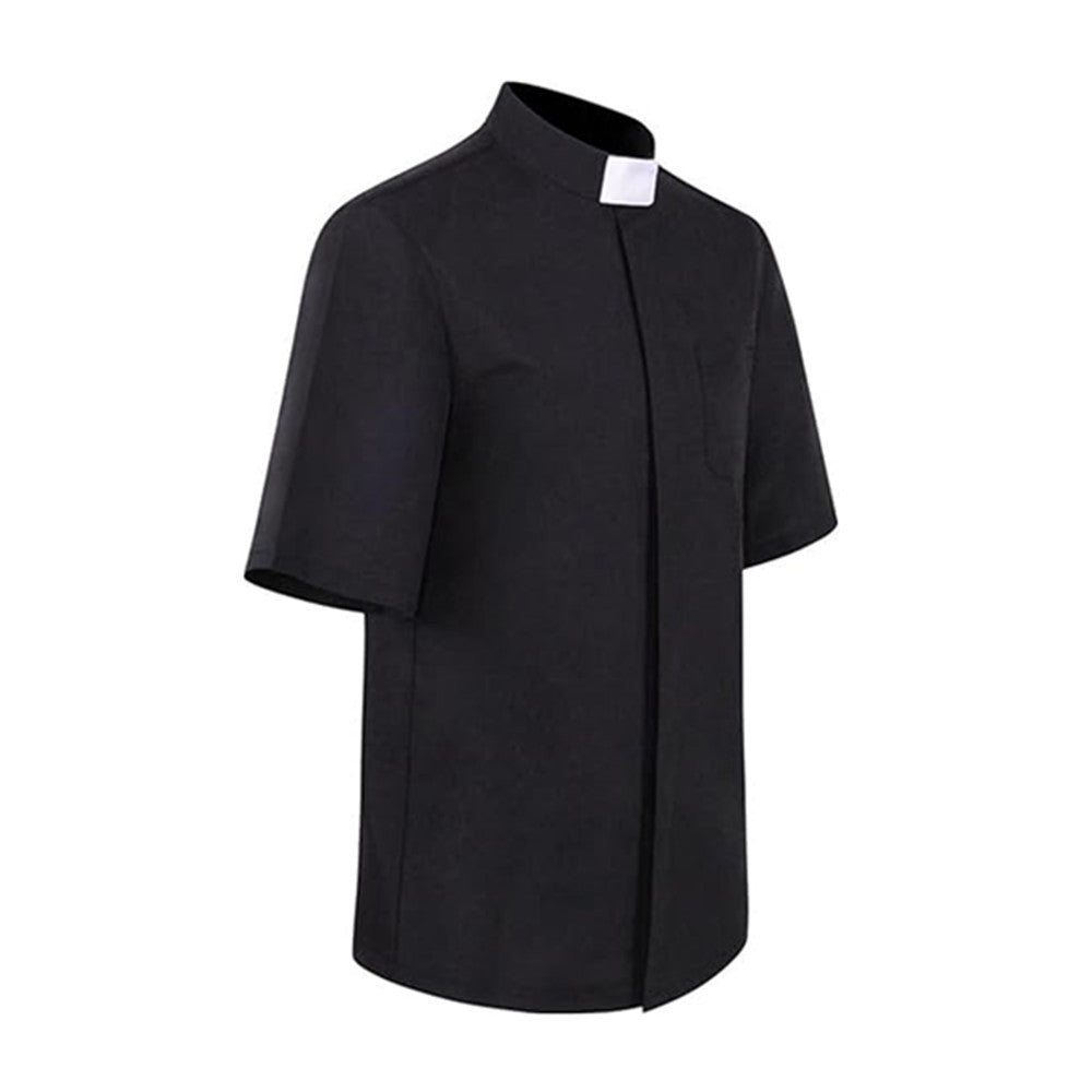Halloween New Missionary Role Play Shirt Priest Father Cosplay Short Sleeve Black Shirt Spot - Halloweez