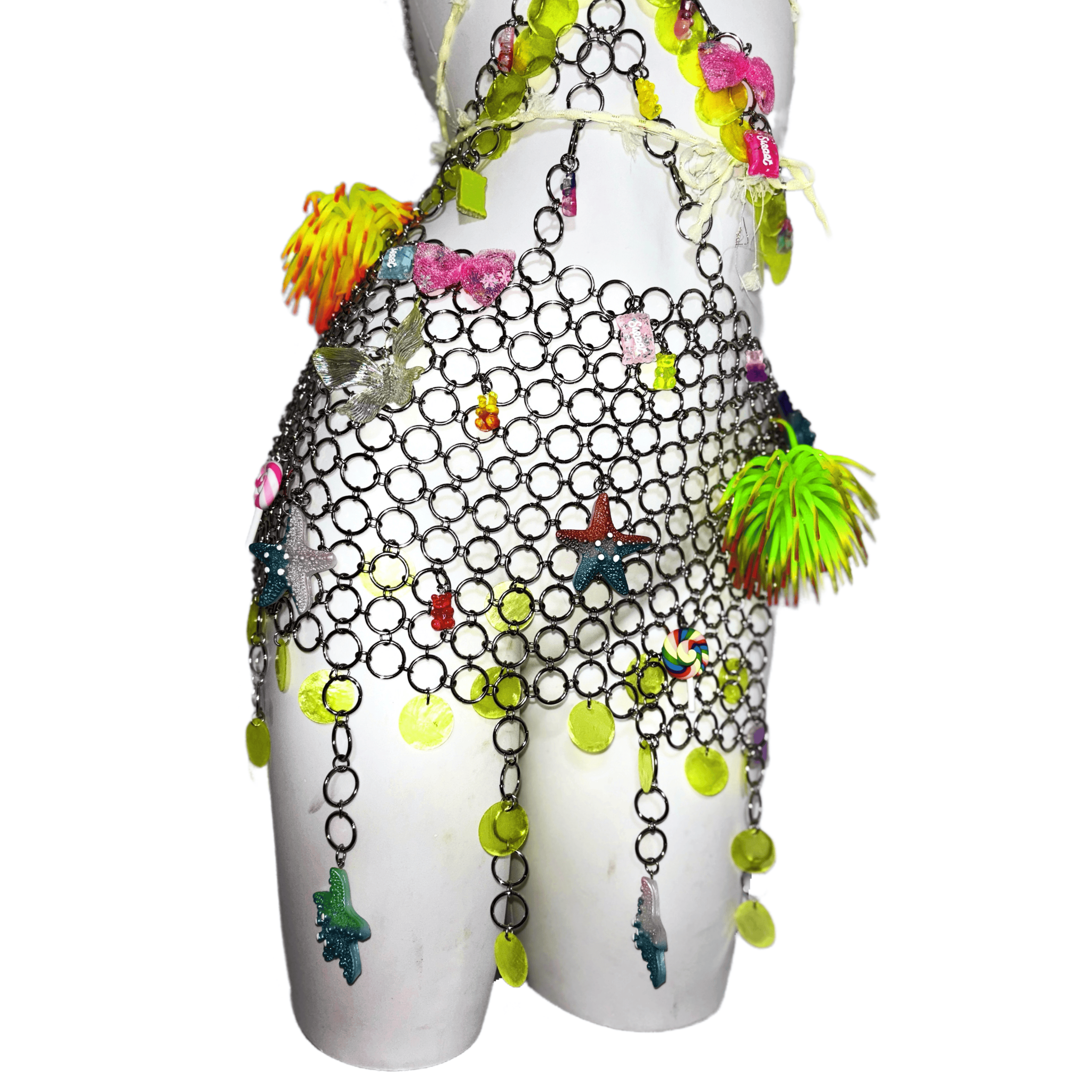 Coral Princess TDH Original Subculture Metal Chain Patchwork Dress 3D Candy Glitter Sequin Gown Cosplay Costume - Halloweez