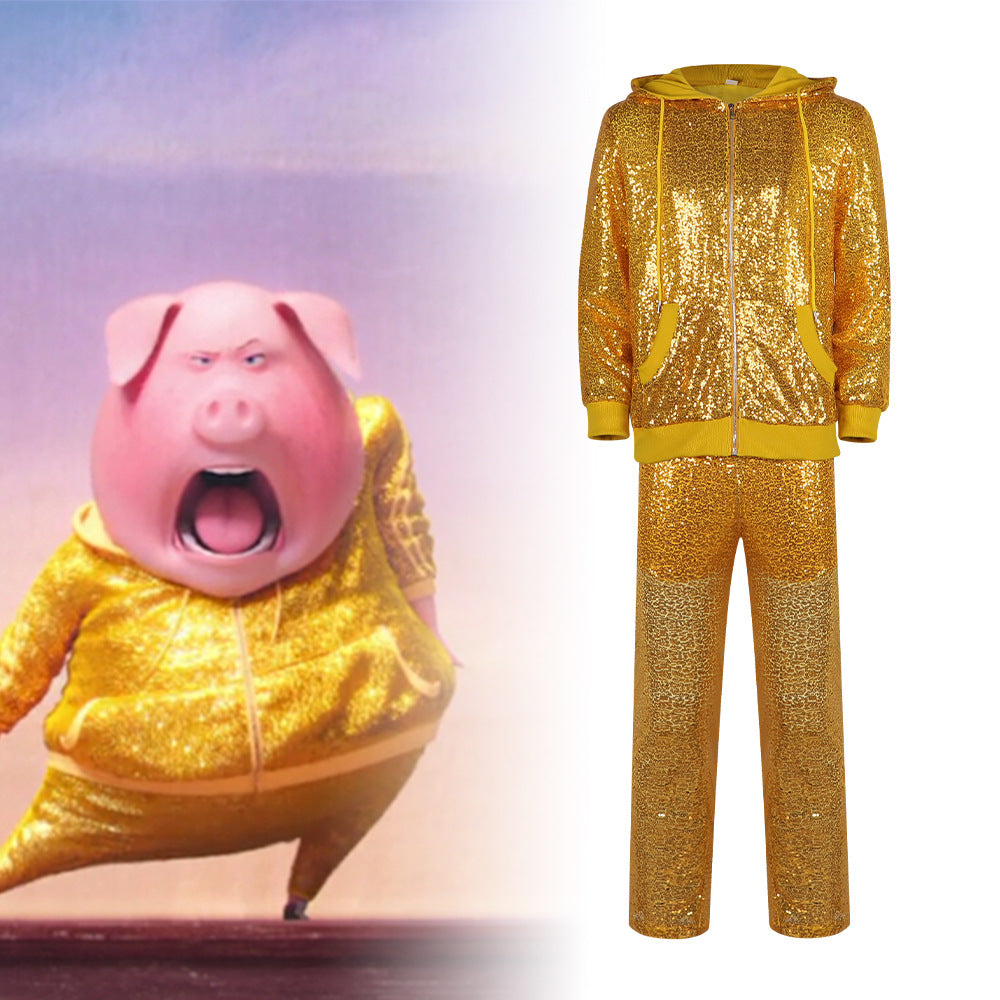 Sing (Happy Voices) cosplay costume - Pig Dad's gold stage performance outfit, disco sequin dance costume - Halloweez