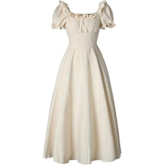 Medieval Renaissance Victorian Peasant Retro High-Waist Short-Sleeve Dress - Halloweez