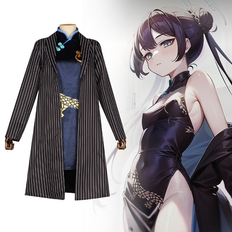 Blue Archive Hifumi Cosplay Costume - Blue Archive碧蓝档案蔚蓝cos服妃咲COSPLAY旗袍西裝外風衣服套裝 - Halloweez