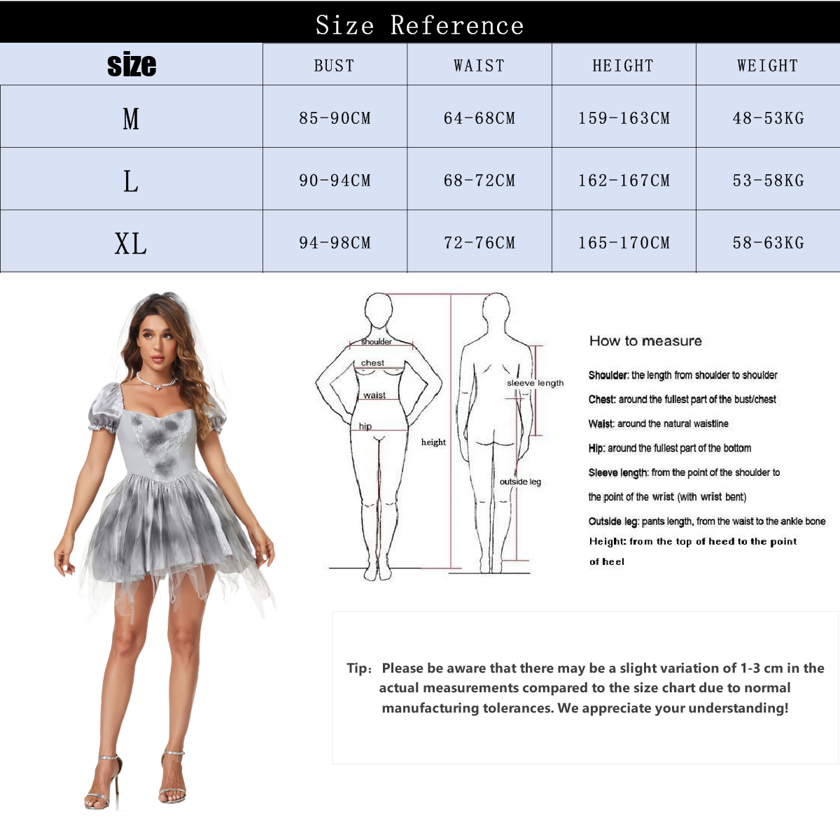 Halloween Ghost Bride Dress – Elegant Gothic Cosplay Costume for Women - Halloweez