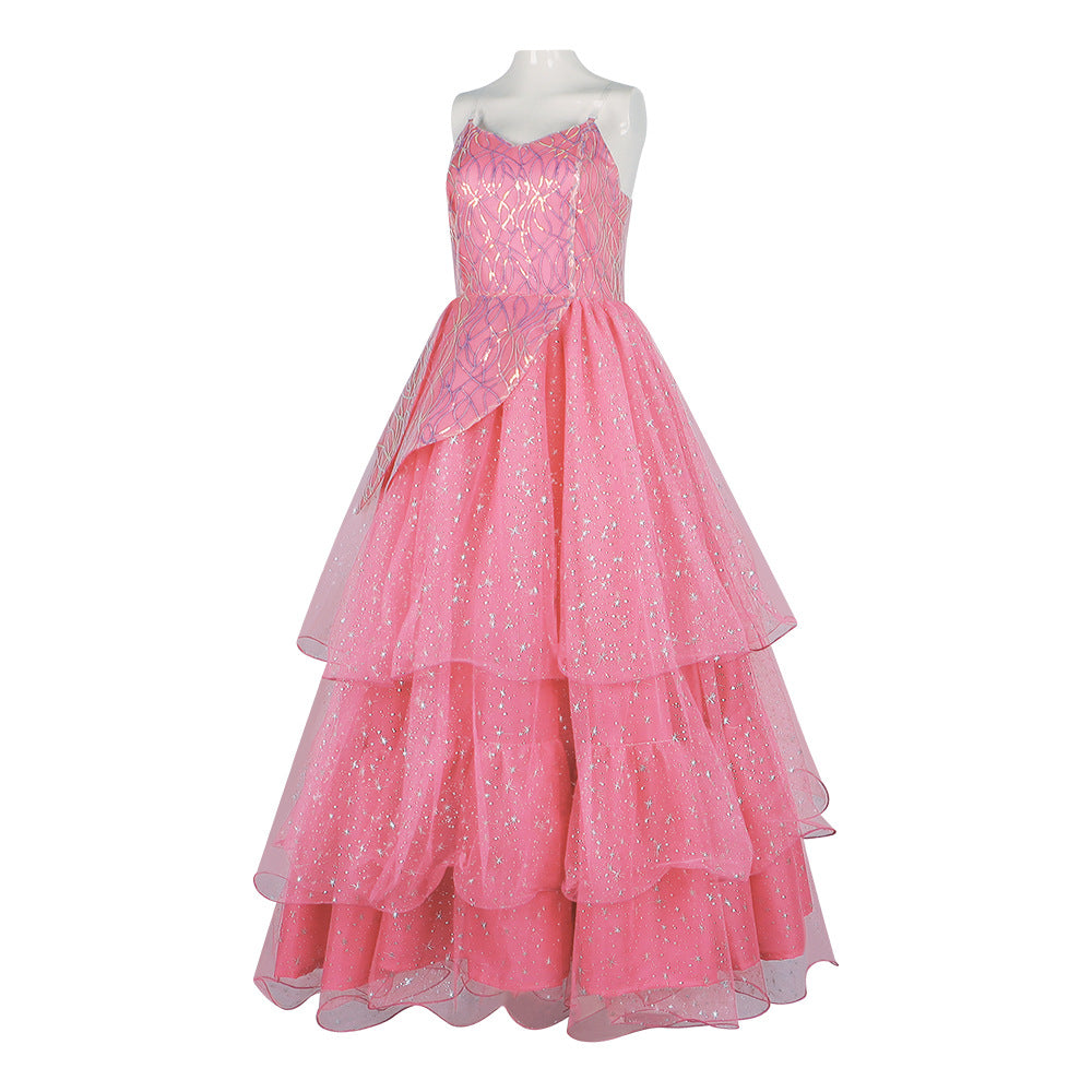 Wicked Glinda the Good Witch Cosplay Costume Pink Princess Dress for Stage Performance