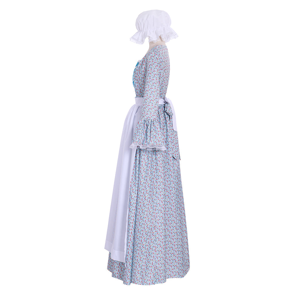 Elegant Halloweez Victorian Pioneer Pilgrim Wench Rural Floral Dress for Women