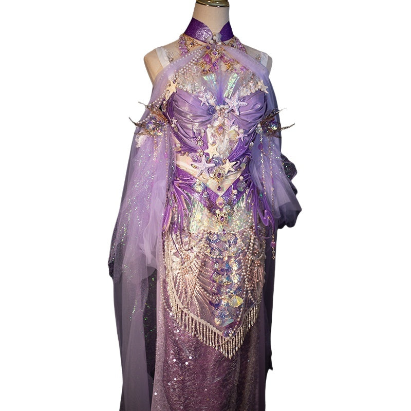 Purple Original Handmade Mermaid Princess Ocean Element Corset Fishtail Skirt Set - Unique Cosplay Costume - Halloweez