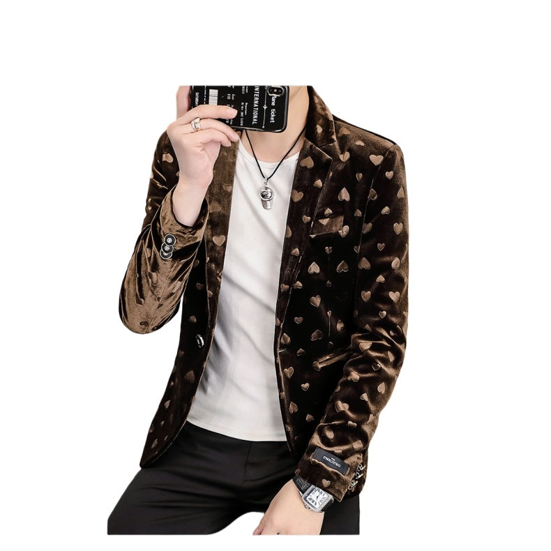 Premium Black Print Suit Jacket Men's Luxury Brand High-End Casual Velvet Blazer Youth Menswear Cosplay Costume - Halloweez