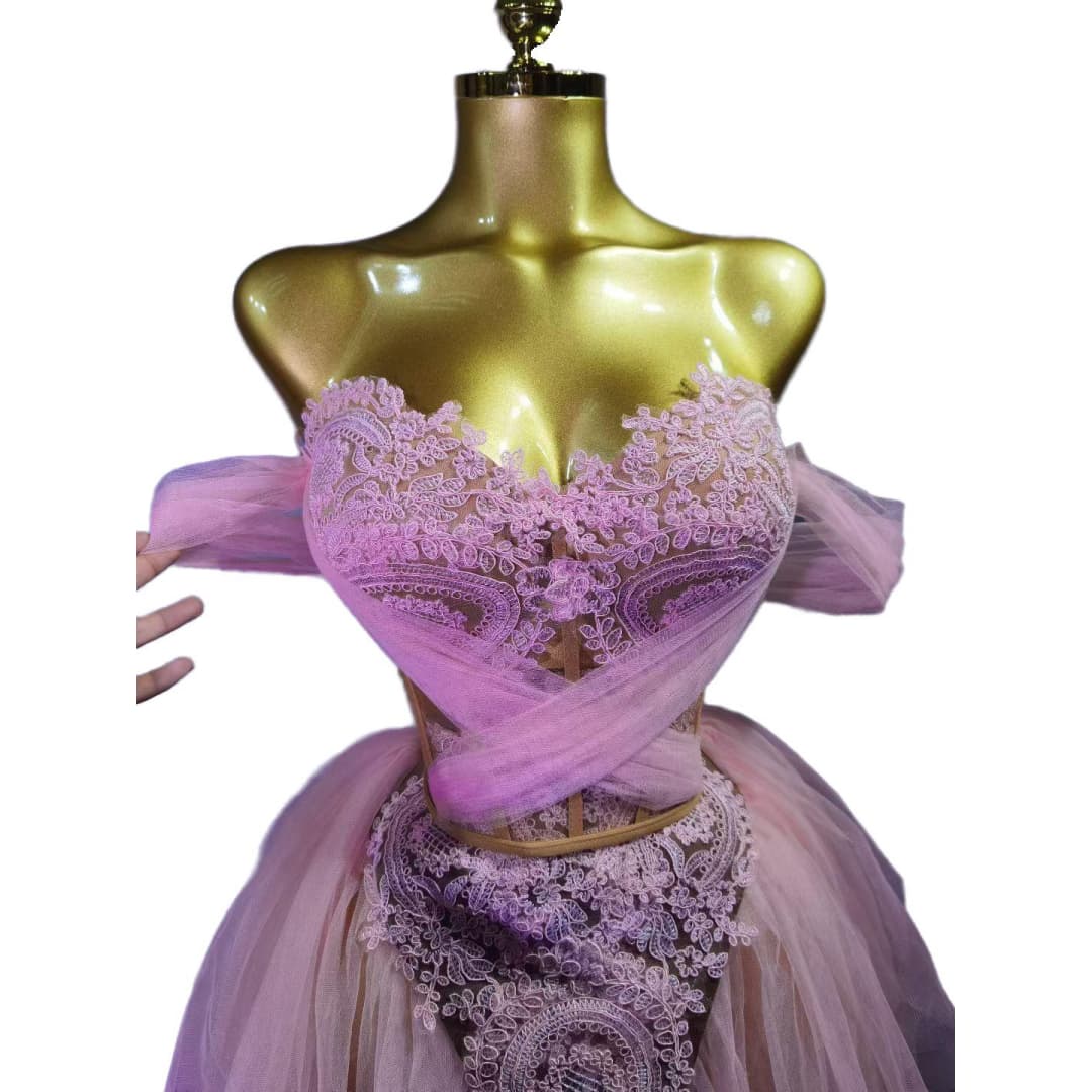 Elegant Pink Cosplay Dress for Women - Light Luxury Summer Strapless Dress for Music Performances and Stage Shows - Halloweez