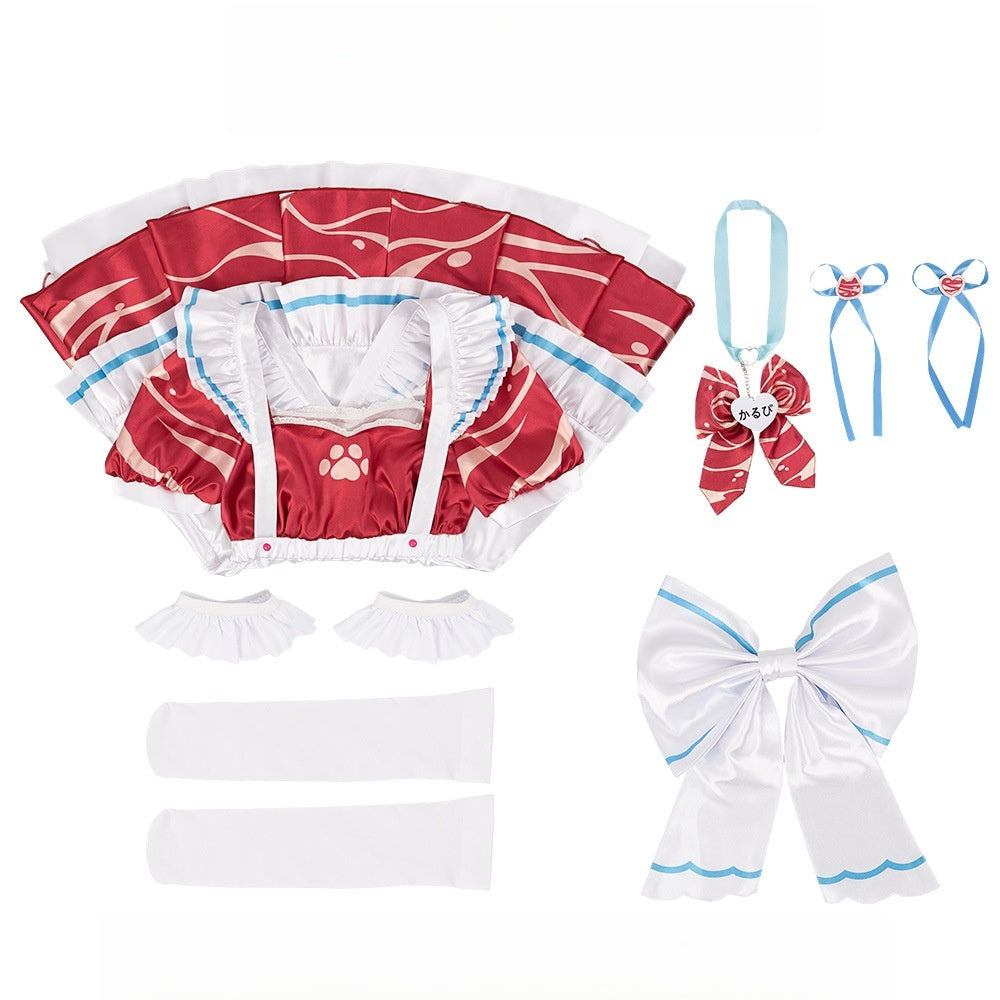 vtuber Akami Karubi Anime Cosplay Maid Dress Set - Perfect for Cosplay Enthusiasts - Halloweez