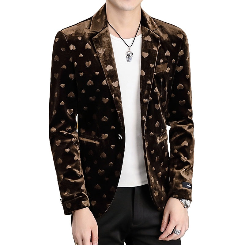 Premium Black Print Suit Jacket Men's Luxury Brand High-End Casual Velvet Blazer Youth Menswear Cosplay Costume - Halloweez