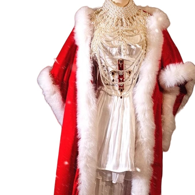 Catherine the Great Coronation Red Velvet Cape - Medieval Russian Empire Cosplay Costume - Halloweez