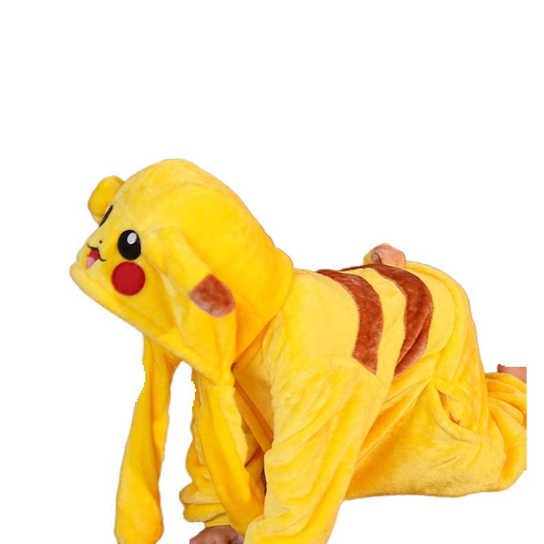 Kids Pikachu Onesie Pajamas Flannel Cosplay Costume with Removable Hood and Moving Ears for Boys Girls Halloween Christmas - Halloweez