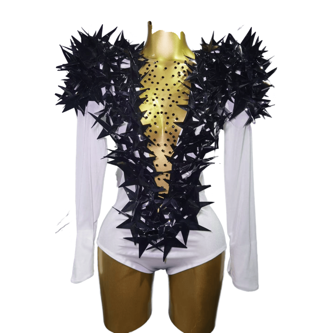 Sexy Gold Star Shoulder Pad Bodysuit Stage Costume for Concert Performance Music Show Cosplay - Halloweez