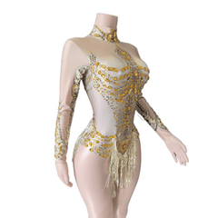Singer Stage Costume Rhinestone Swimsuit One-Piece Triangle Panties Performance Outfit for Nightclub Stage Shows - Halloweez