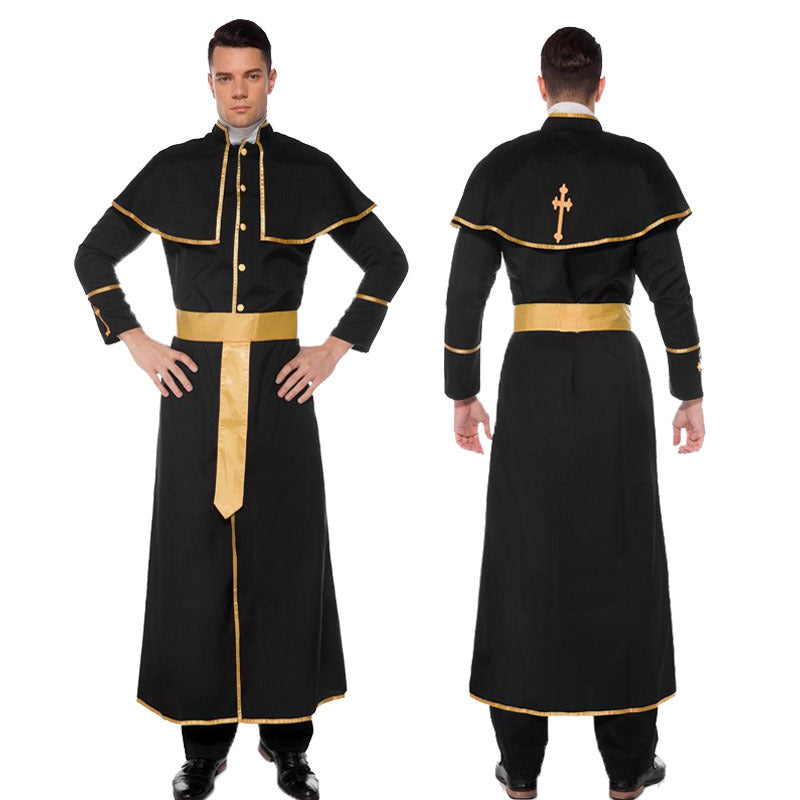Halloween Medieval Nun Priest Robe COS Costume Virgin Mary Father Wizard Stage Performance Clothing - Halloweez