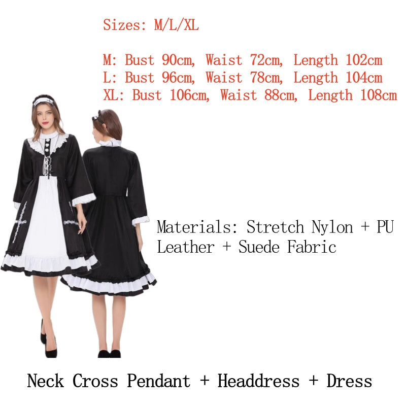 Halloween Medieval Nun Priest Robe COS Costume Virgin Mary Father Wizard Stage Performance Clothing - Halloweez