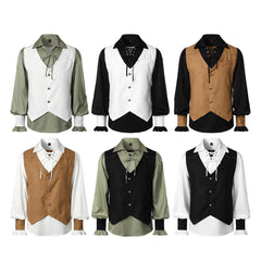Medieval Pirate Victorian Steampunk Gothic Long Sleeve Vest Shirt Halloween Costume - Halloweez