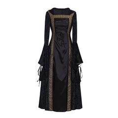 Robe Renaissance médiévale élégante en velours noir - Robe de bal personnalisée Halloweez