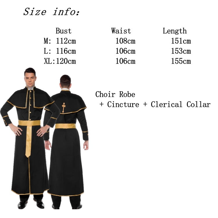 Halloween Medieval Nun Priest Robe COS Costume Virgin Mary Father Wizard Stage Performance Clothing - Halloweez