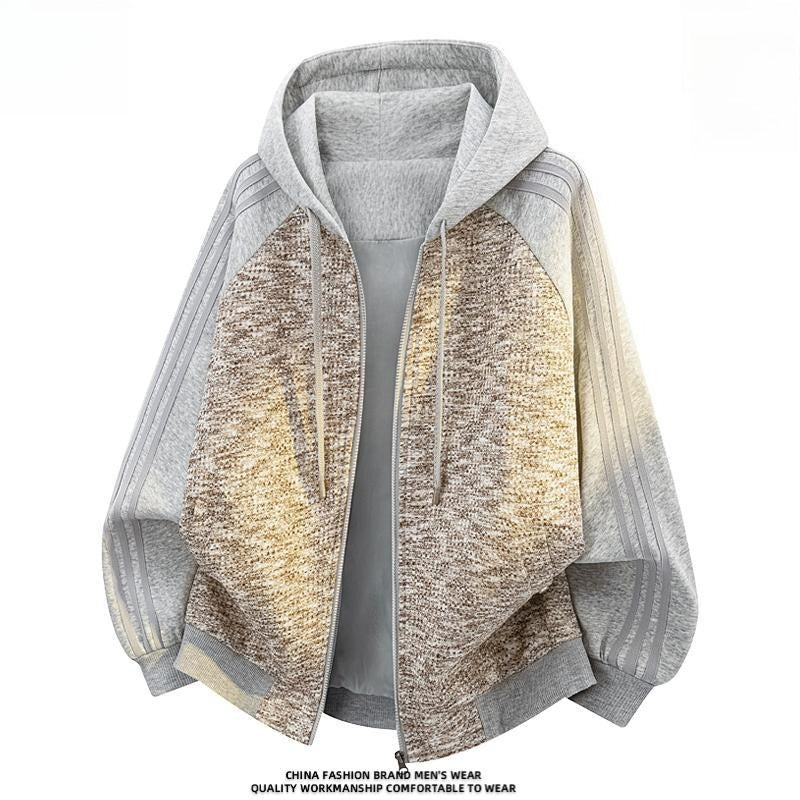 Men's American Color‑Block Zip Hooded Jacket,Fashion Autumn Street Outerwear Custom