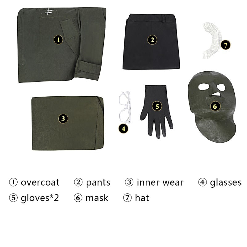 Halloweez Riddler Cosplay Costume - Edward Nygma Complete Set with Mask in Army Green