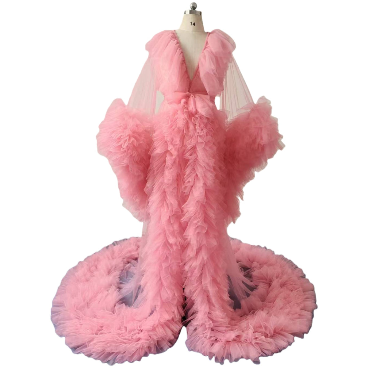 Pink Maternity Bridal Lingerie Robe Sheer Mesh Photoshoot Dress for Pregnancy with 3D Floral Print - Cosplay & Boudoir Photography - Halloweez