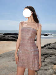 MAVEN 2026 Mermaid Sequin Pearl Strap Bodycon Mini Dress