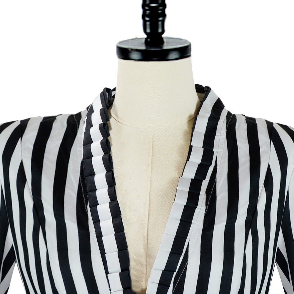 Medieval Steampunk Victorian Asymmetrical Striped Tailcoat Cosplay Costume - Halloweez