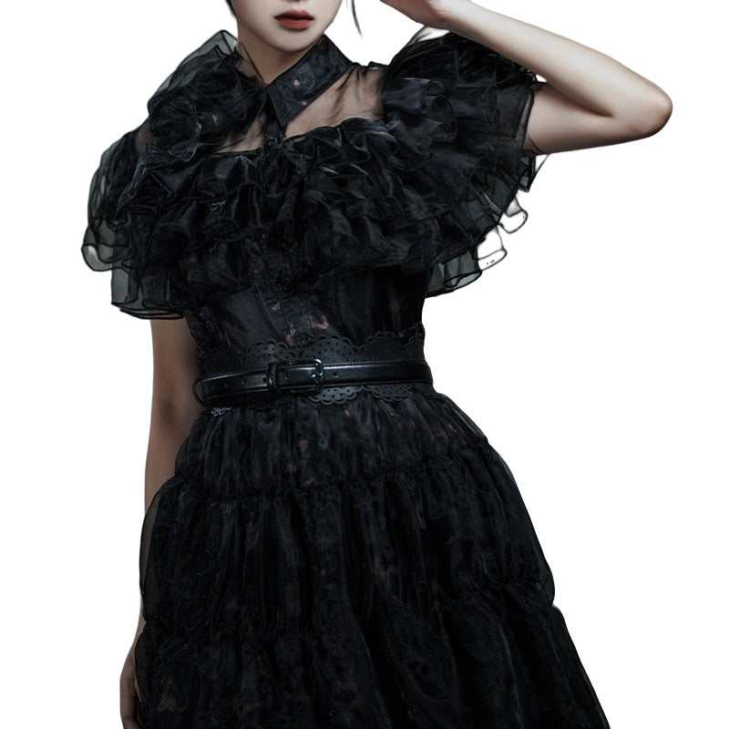 Adams Family Wednesday Addams Cosplay Dress for Women - Halloween Ball Gown Costume - Halloweez