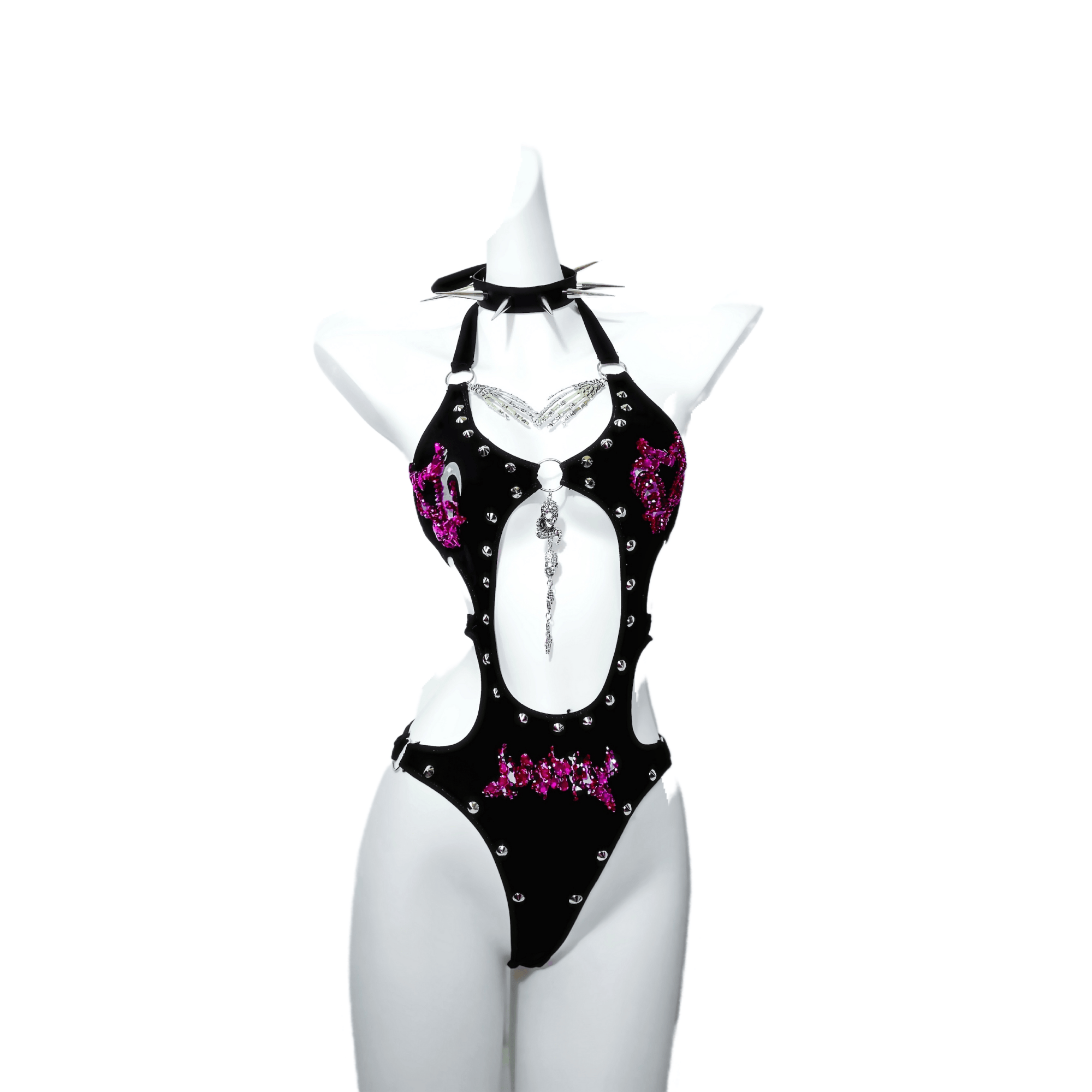 TDH Original Hand-Embroidered Pink Diamond 3D Stud Bodysuit + Sparkling Full Diamond Star Leather Skirt Set for Cosplay - Halloweez
