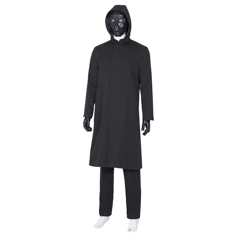 Disfraz de hombre enmascarado negro de El juego del calamar para Halloween: traje con capucha inspirado en el cosplay de Halloween
