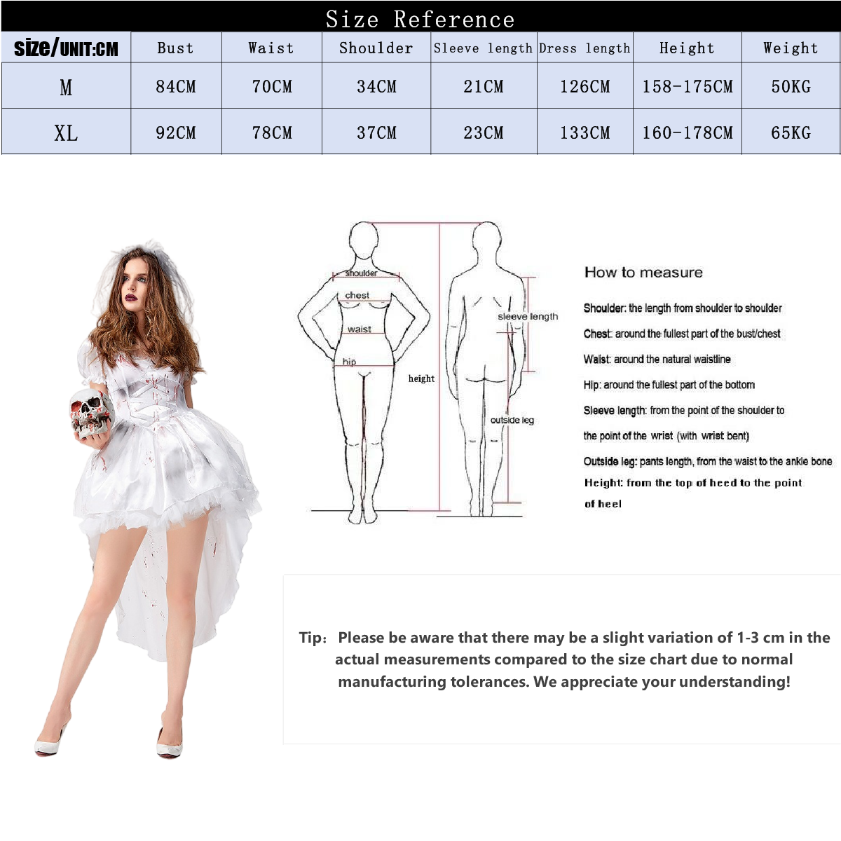 Halloween Ghost Bride Dress – Elegant Gothic Cosplay Costume for Women - Halloweez