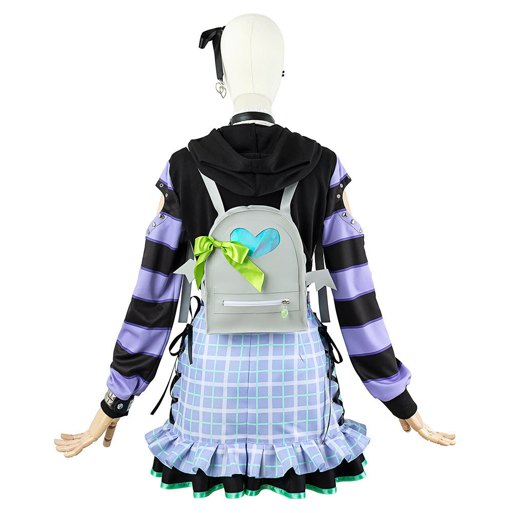 World Project Akayama Mizuki 2D Anime Costume Women's Hooded Sweatshirt Plaid Skirt Set - Halloweez