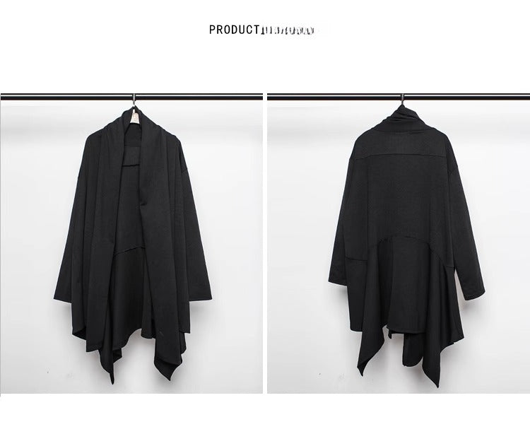 Yamamoto-Style Dark Gothic Witch Cape Coat for Men, Mid-Length Goth Cloak - Halloweez