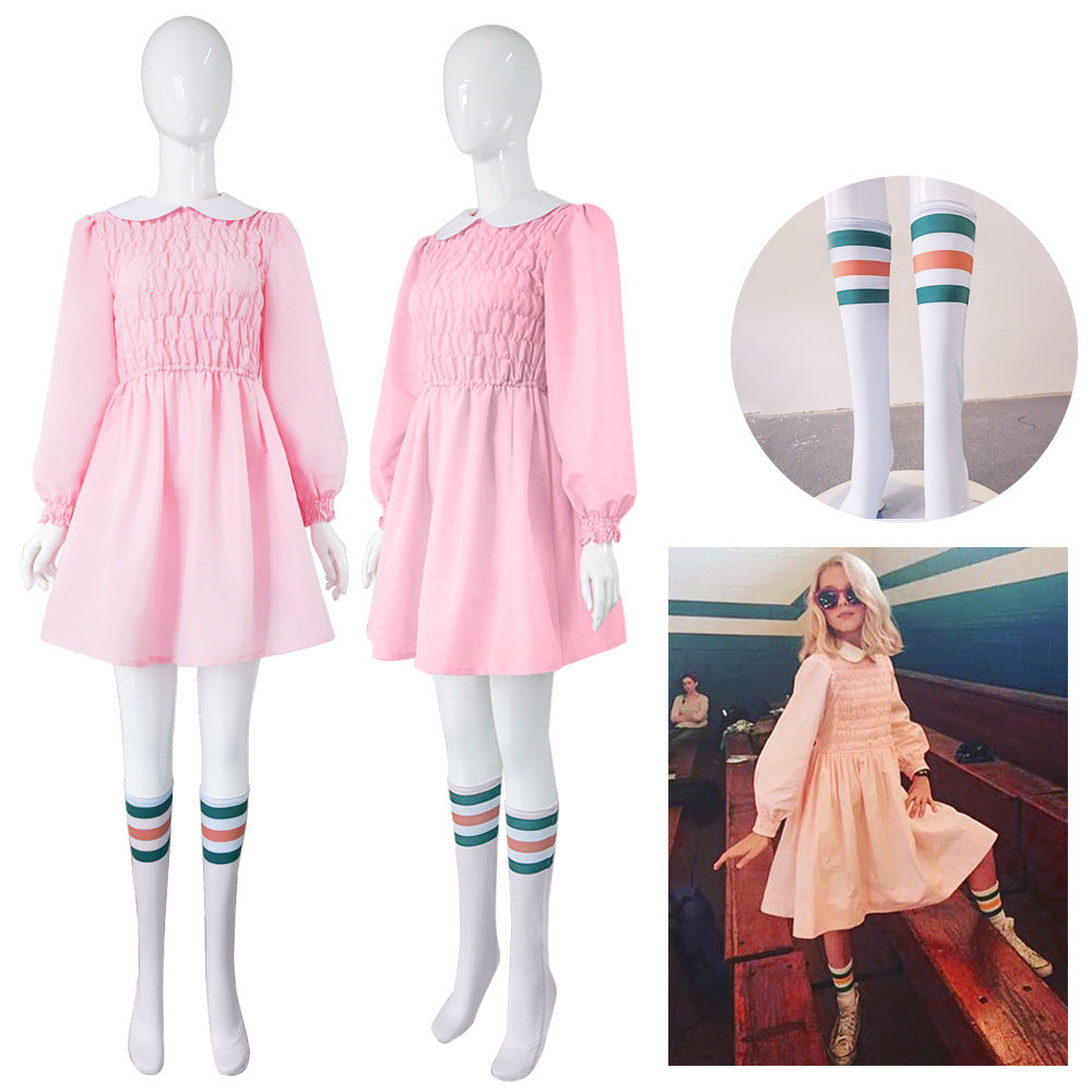 Stranger Things Eleven Pink Dress Costume with Wig - Halloweez