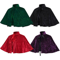 Velvet Gold Cape Victorian Short Tie Cloak Halloween Costume - Halloweez