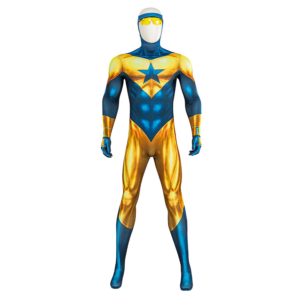 Halloweez Booster Gold Michael Jon Carter Bodysuit Jumpsuits Costume for Men – Cosplay with Glasses