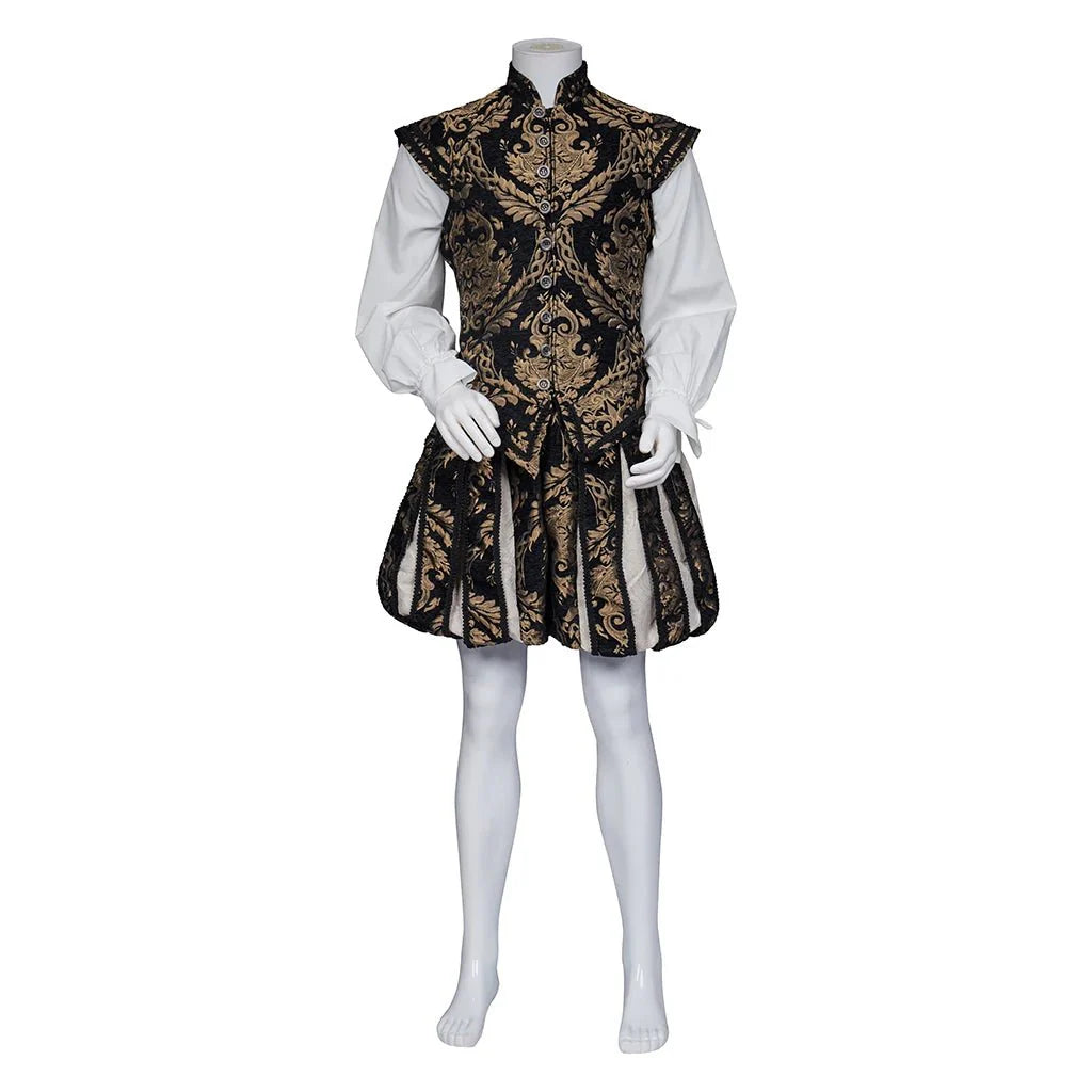 15th Century Renaissance Tudor Prince Costume - Luxurious Embroidered Vest & Pants Full Set - Coscosmos