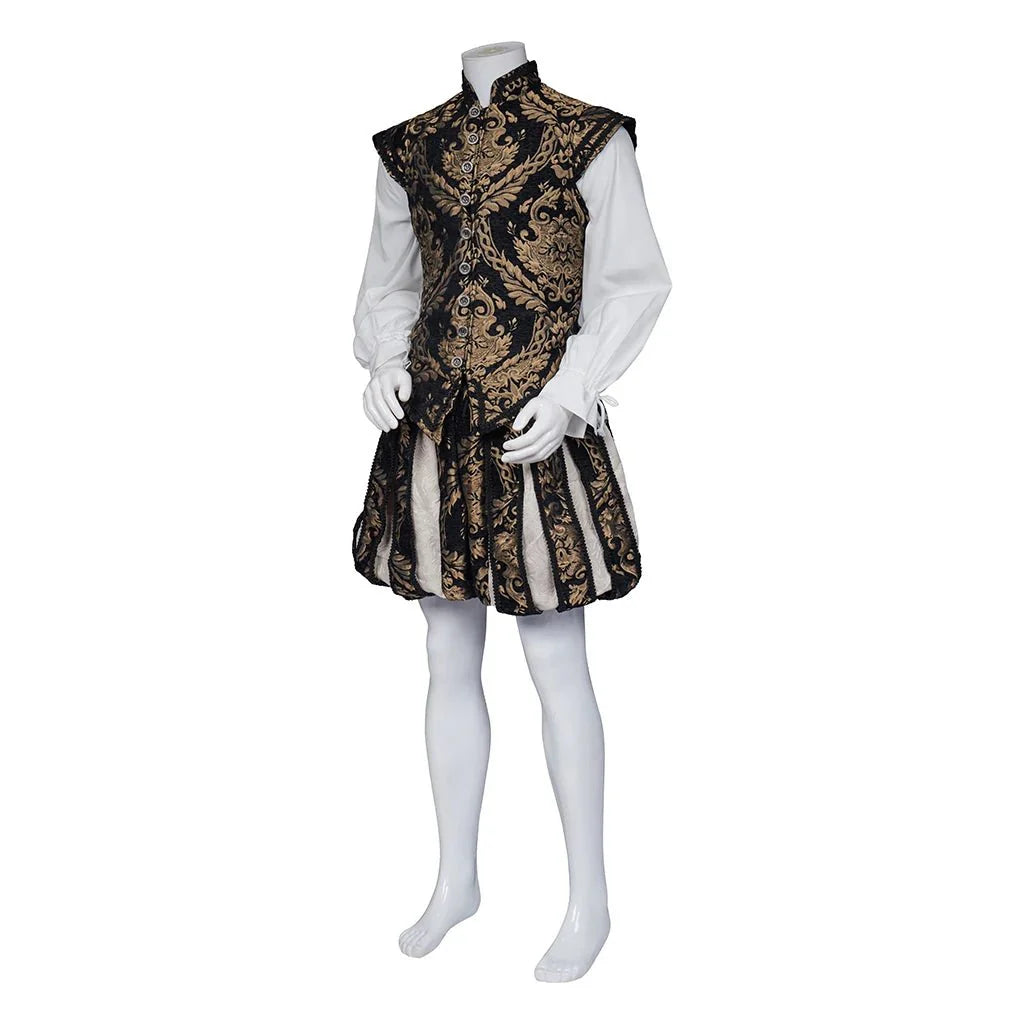 15th Century Renaissance Tudor Prince Costume - Luxurious Embroidered Vest & Pants Full Set - Coscosmos