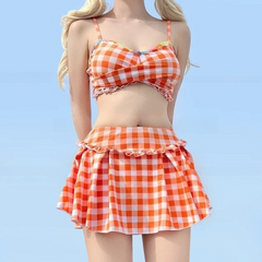 Rainbow Series Dopamine Orange Soda Two Piece Swimsuit, Cami Strap Skirt Bathing Suit, Cute Micro Bikini Tankini For Women, Hot Spring Beach Party Casual Swimwear - Halloweez