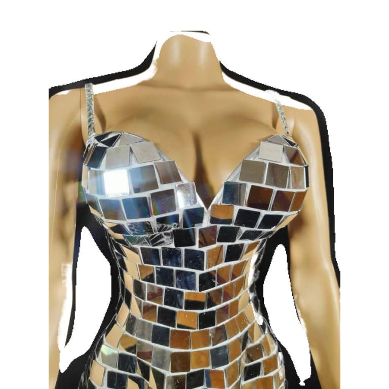 Golden Lens V-Neck Bodycon Dress Silver Cosplay Costume for Nightclub Stage Performance Party - Halloweez