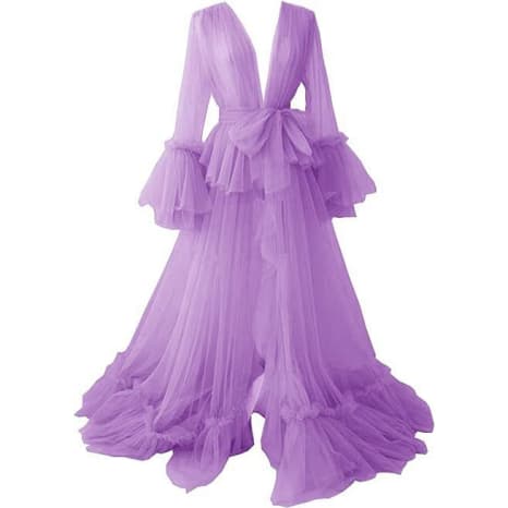 Elegant Women's Long Wedding Robe Sheer Maternity Bathrobe Dreamy Photo Shoot Bridal Party Morning Gown - Halloweez