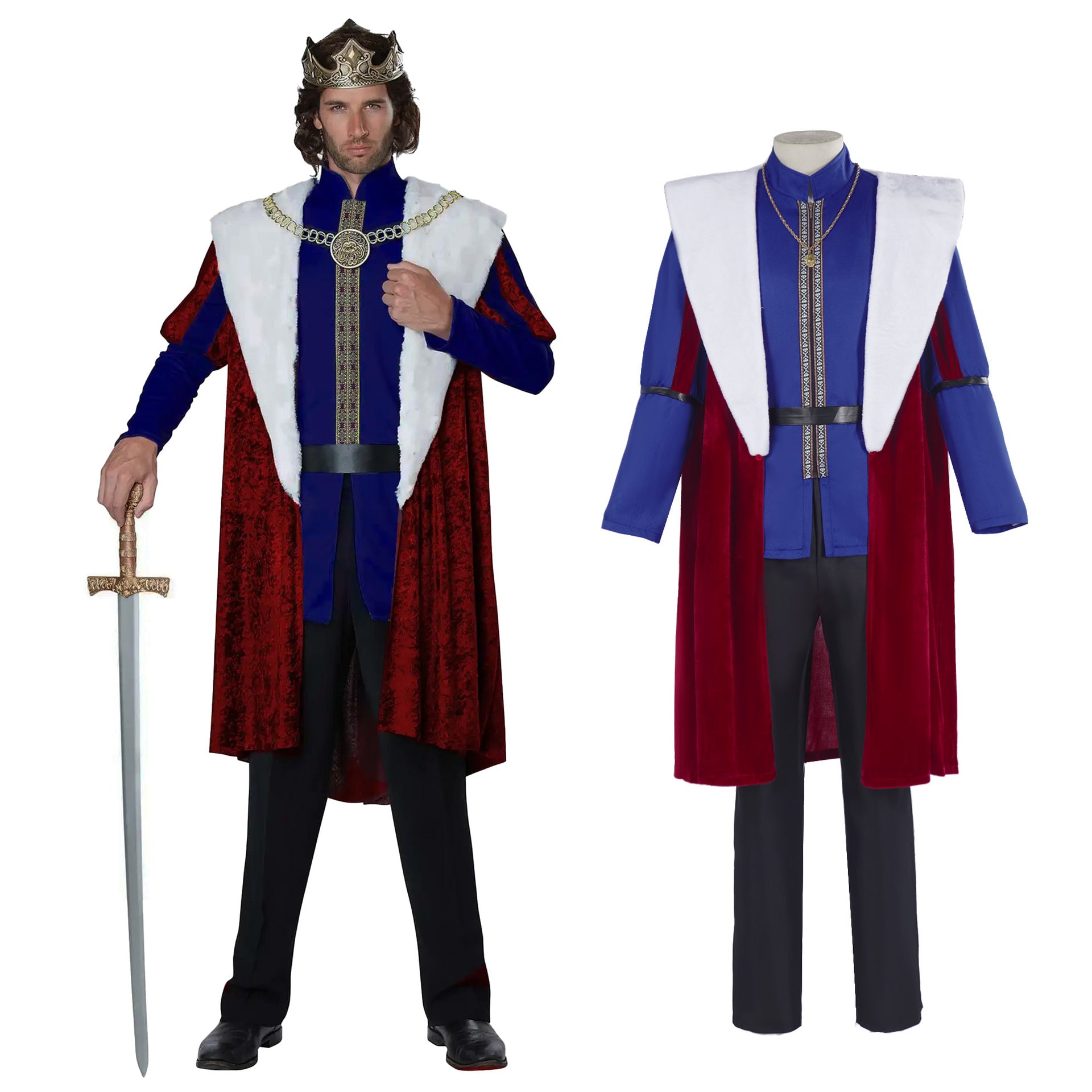 Royal King Queen Cosplay Costume Medieval Court Noble Outfit Halloween Party Performance Dress - Halloweez