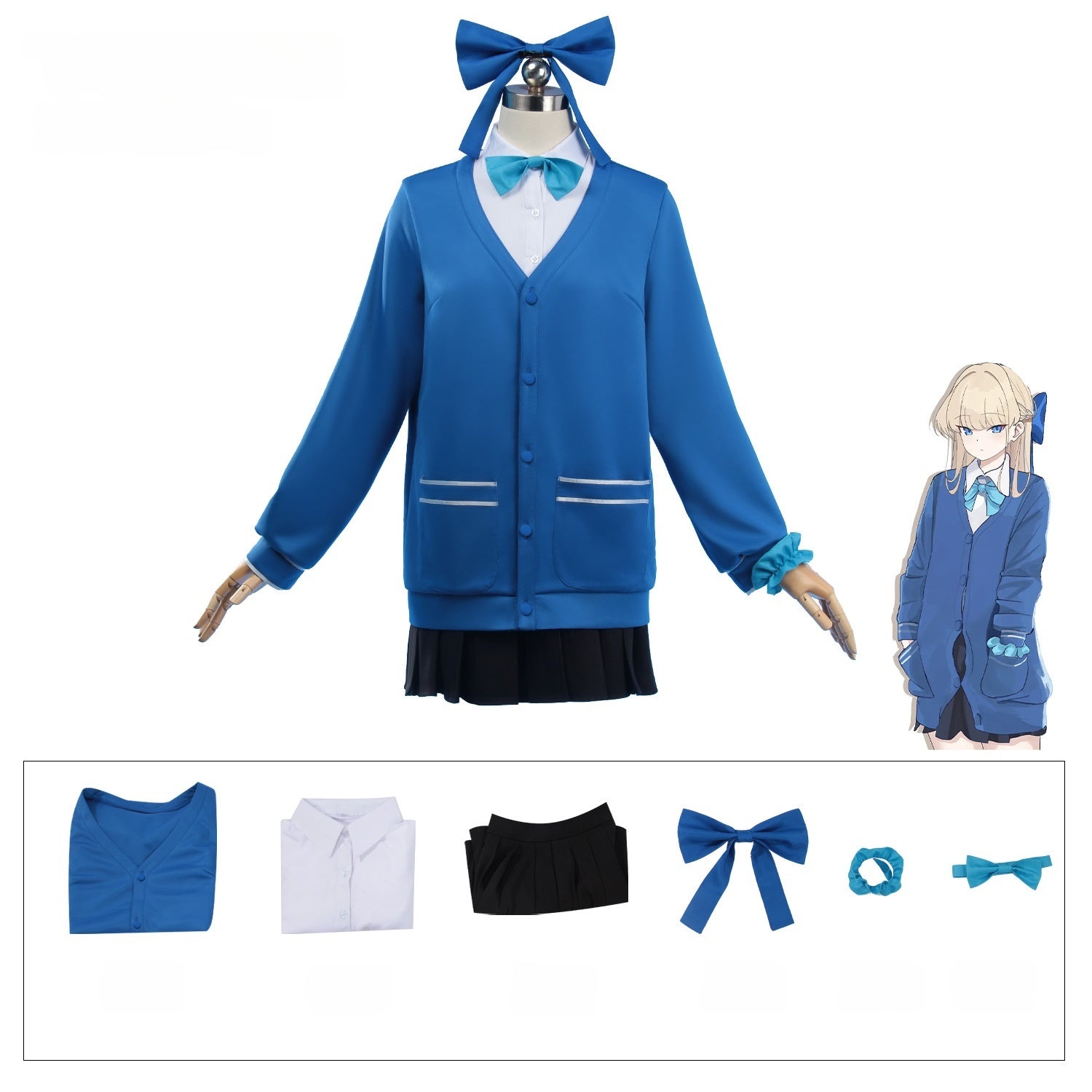 Azure Blue Archive Asuka Toki Cosplay Costume Japanese Girl Uniform JK Daily Blue Anime Costume - Halloweez