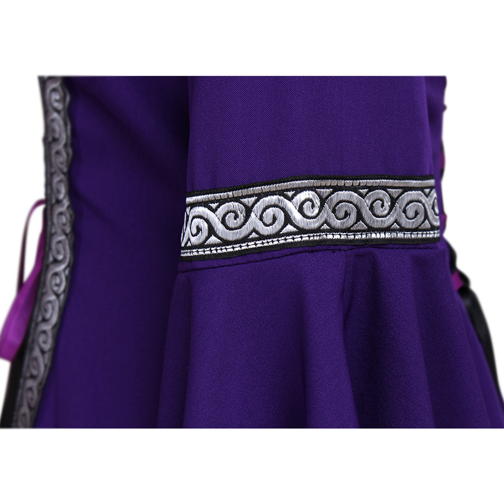 Robe élégante de style victorien médiéval gothique violet avec manches trompette pour robe de bal et cosplay