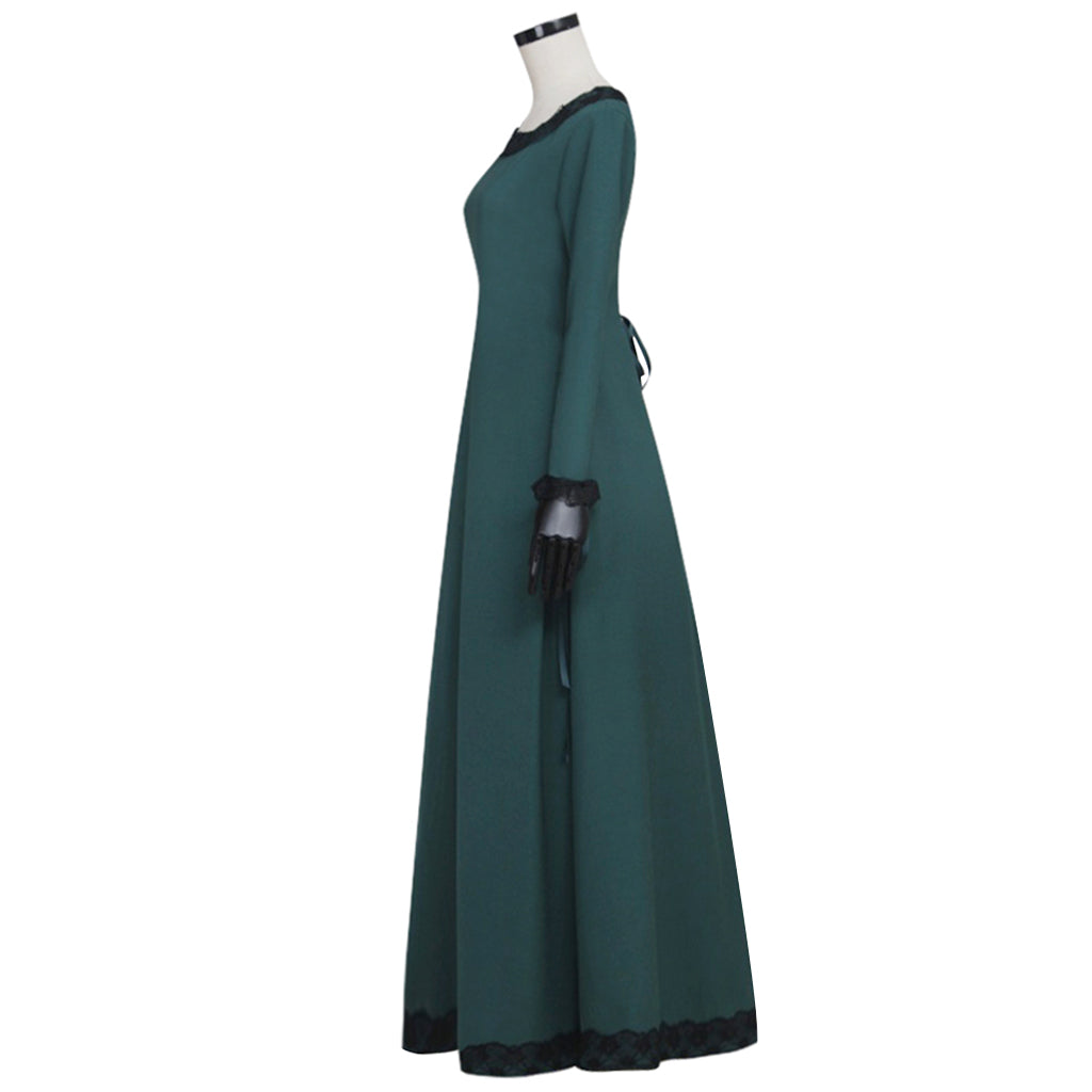 Elegant Medieval Irish Renaissance Dress - Dark Green Overdress Cosplay Costume by Halloweez