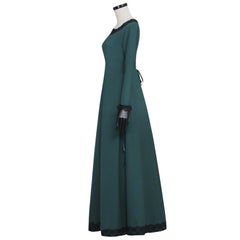 Elegante vestido medieval renacentista irlandés: disfraz de cosplay de sobrevestido verde oscuro de Halloweez