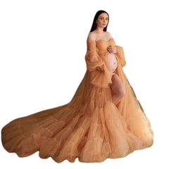 Halloweez Orange Sweetheart Maternity Cosplay Dress with Sheer V-Neck and Flowing Tulle Skirt for Women - Halloweez