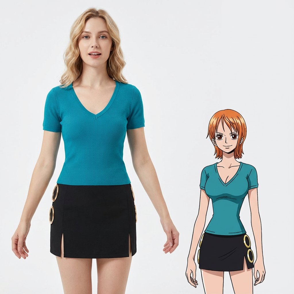 One Piece Live Action Season 2 - Nami (Blue Short Sleeve) Full Costume Set