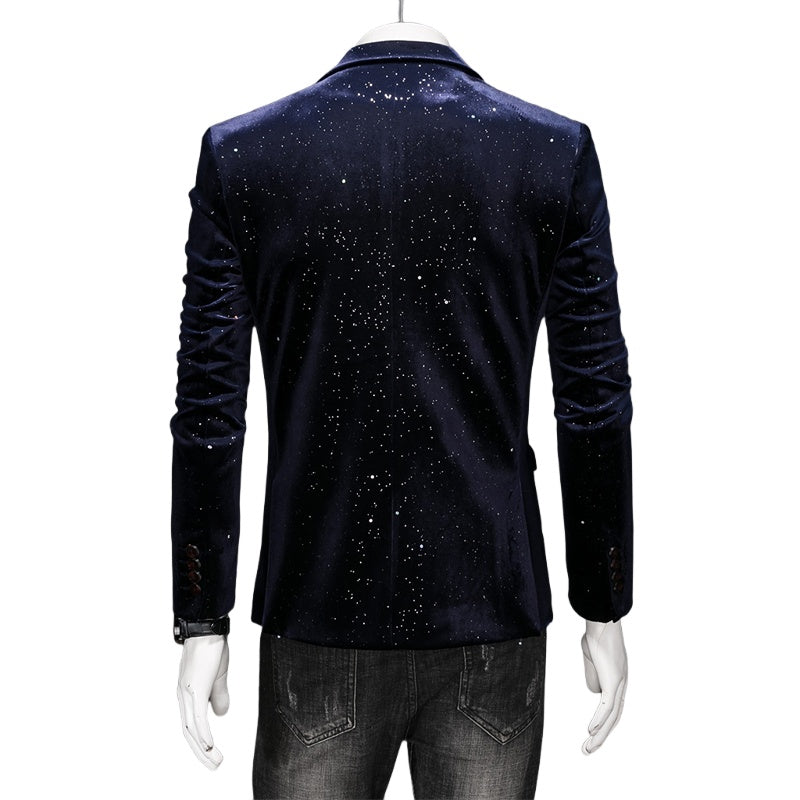 Men's Velvet Sparkle Blazer Shiny Tuxedo Jacket Korean Slim Fit Fashion Formal Suit Casual Blazer for Men - Halloweez